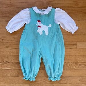 PETIT AMI VGUC Girls Corduroy Embroidered Appliqué Poodle w/ Beret Jumpsuit
